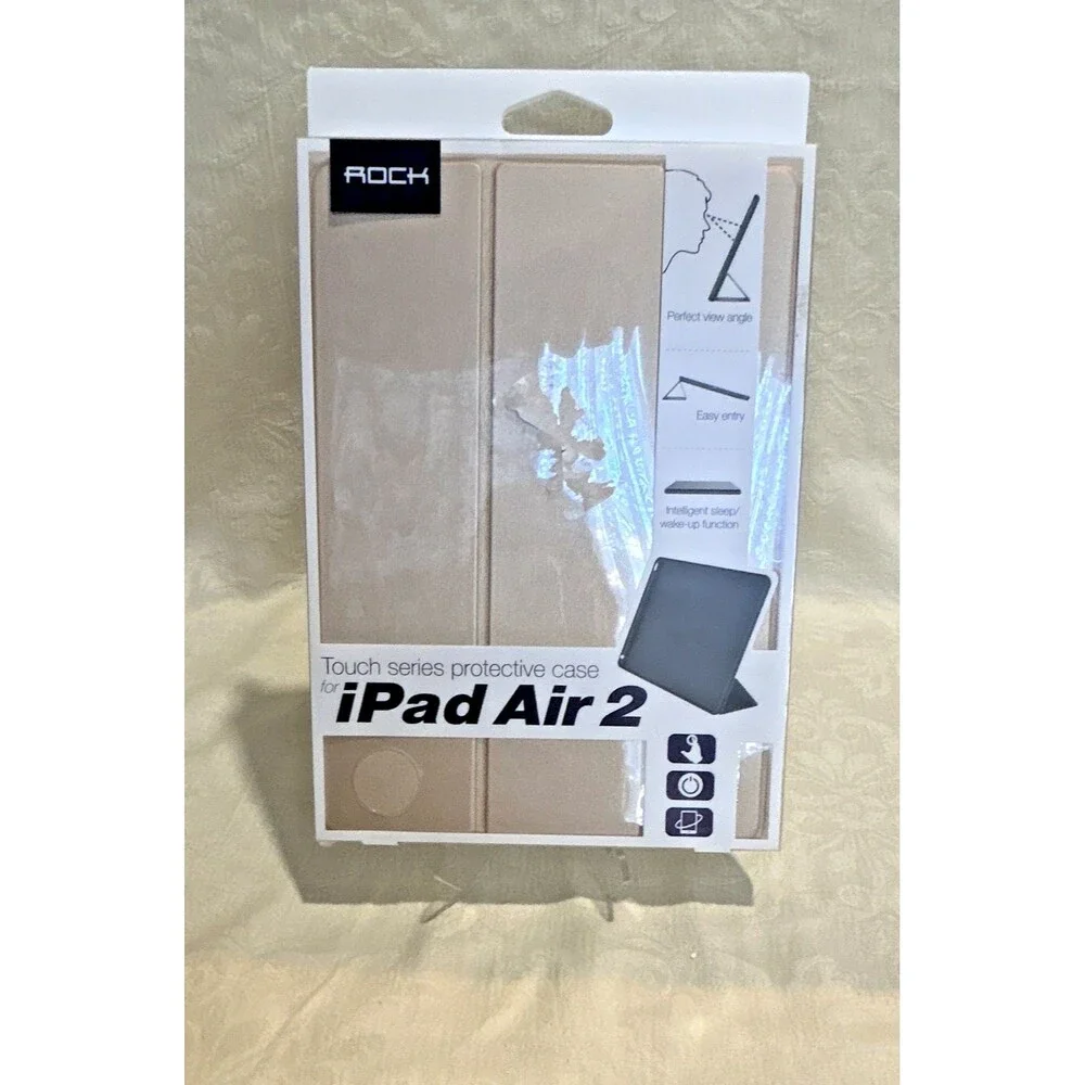 ROCK Magnetic Folding Folio Sleep/Wake Case for Apple iPad Air 2 9.7 Gold NIB